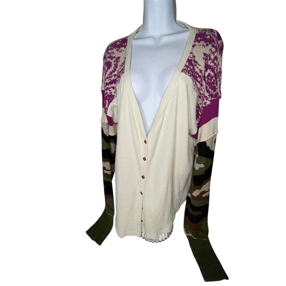 Free People Swit Me Up Cardigan V-neck, Camo, Button Up, Dropped Shoulders,women
